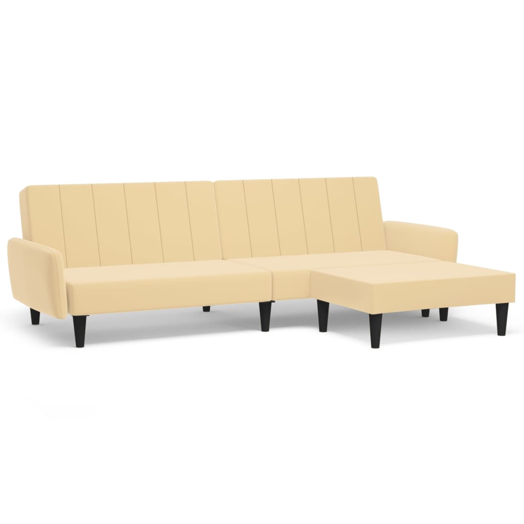 Schlafsofa 2-Sitzer mit Hocker Creme Samt