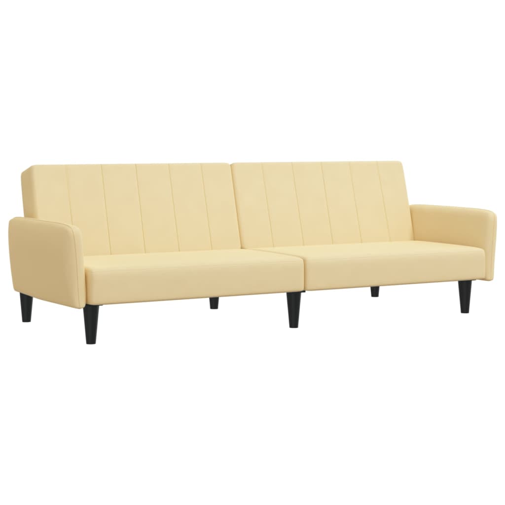Schlafsofa 2-Sitzer mit Hocker Creme Samt