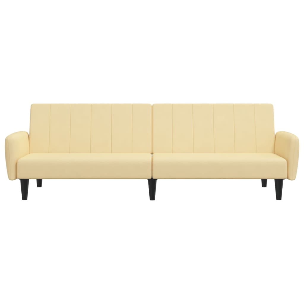 Schlafsofa 2-Sitzer mit Hocker Creme Samt