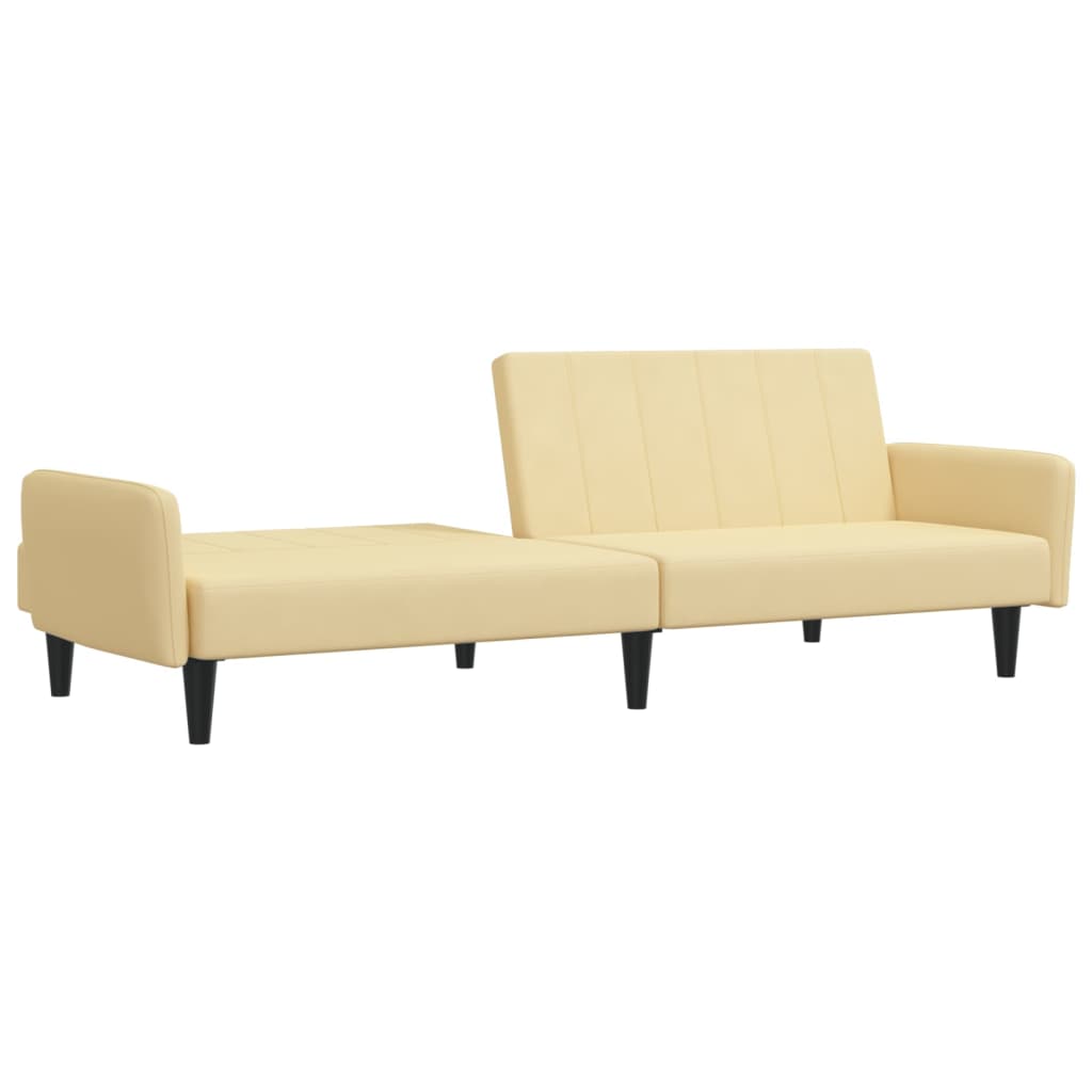 Schlafsofa 2-Sitzer mit Hocker Creme Samt