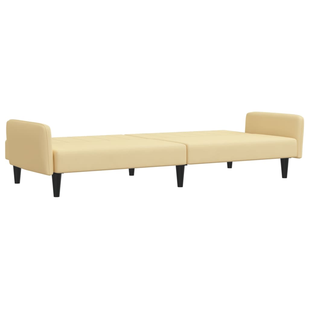 Schlafsofa 2-Sitzer mit Hocker Creme Samt