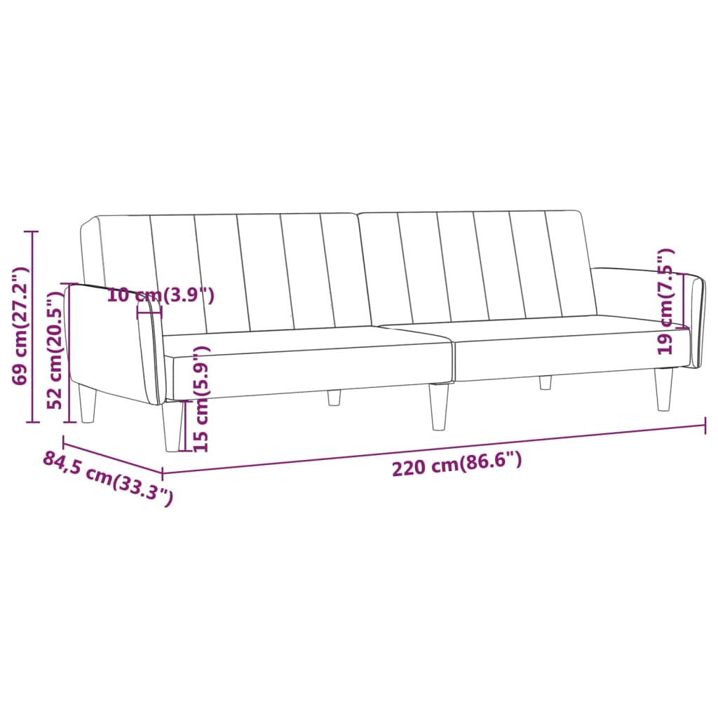 Schlafsofa 2-Sitzer mit Hocker Creme Samt