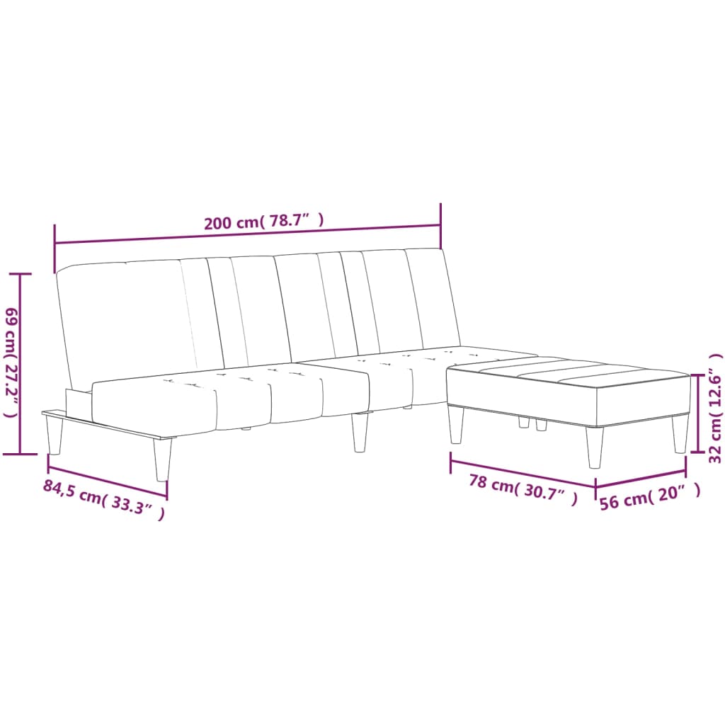 Schlafsofa 2-Sitzer mit Hocker Hellgrau Stoff
