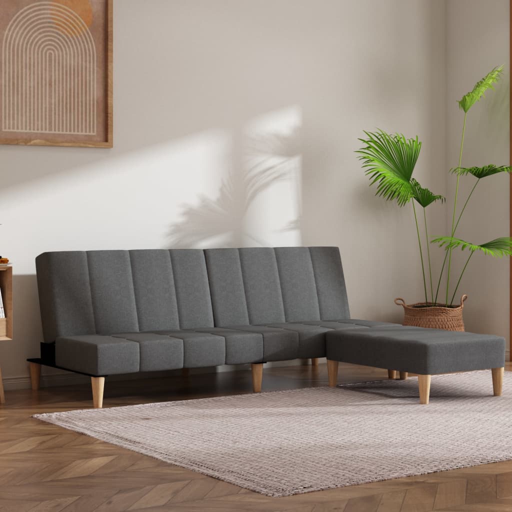 Schlafsofa 2-Sitzer mit Hocker Hellgrau Stoff