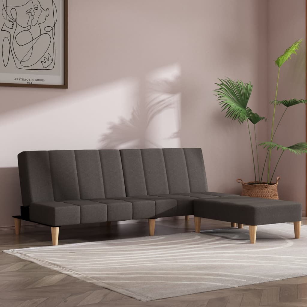 Schlafsofa 2-Sitzer mit Hocker Dunkelgrau Stoff