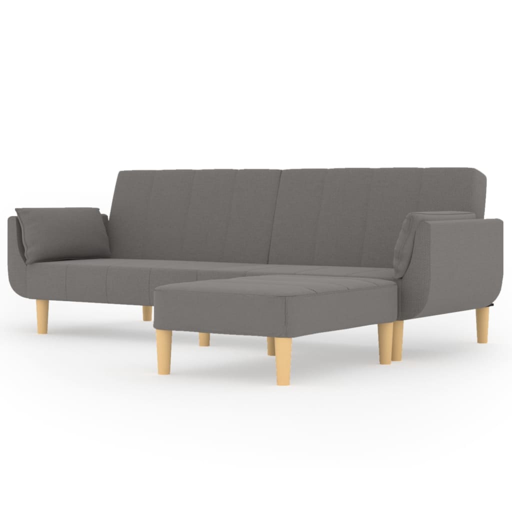 Schlafsofa 2-Sitzer mit Hocker & Zwei Kissen Hellgrau Stoff