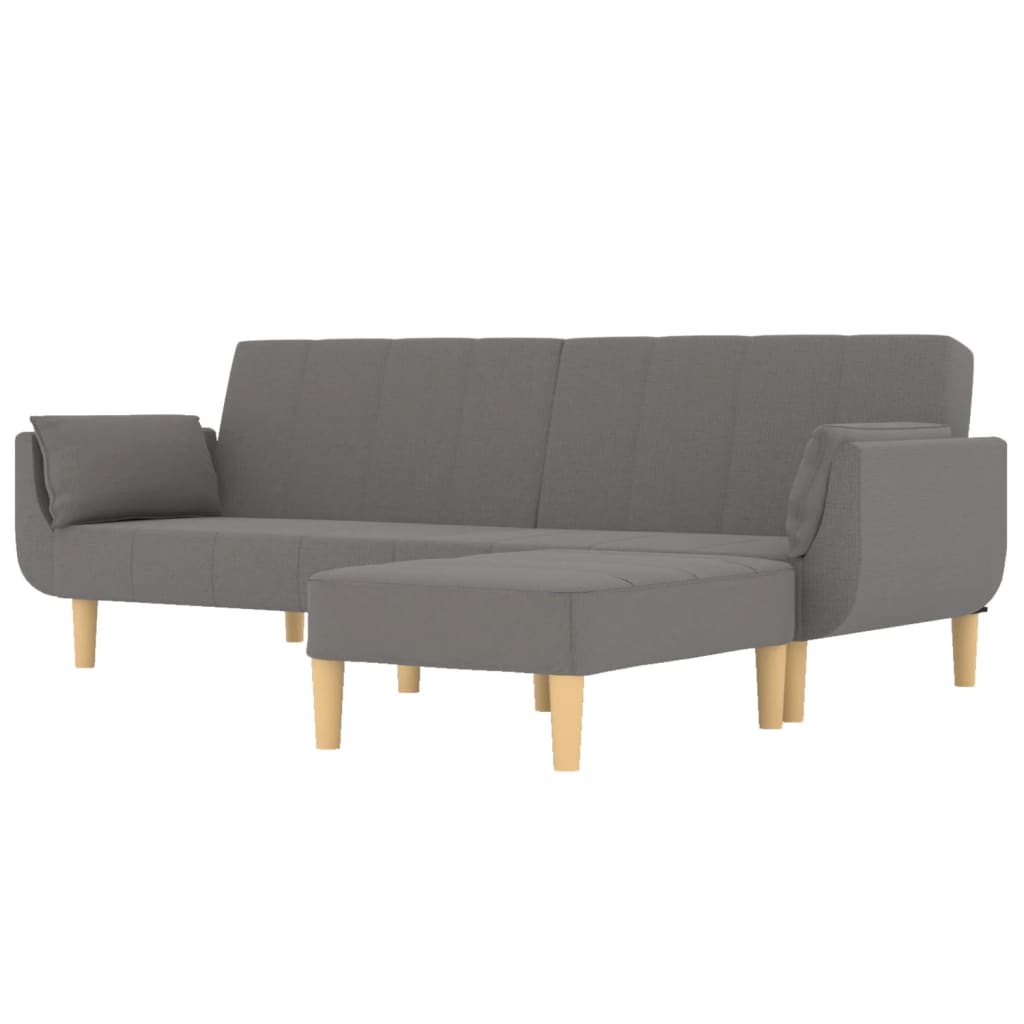 Schlafsofa 2-Sitzer mit Hocker & Zwei Kissen Hellgrau Stoff