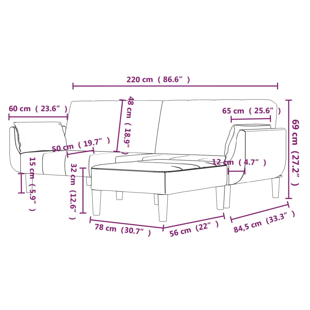 Schlafsofa 2-Sitzer mit Hocker & Zwei Kissen Hellgrau Stoff