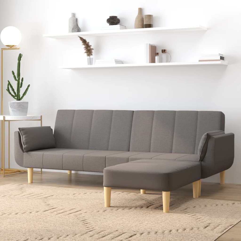 Schlafsofa 2-Sitzer mit Hocker & Zwei Kissen Hellgrau Stoff