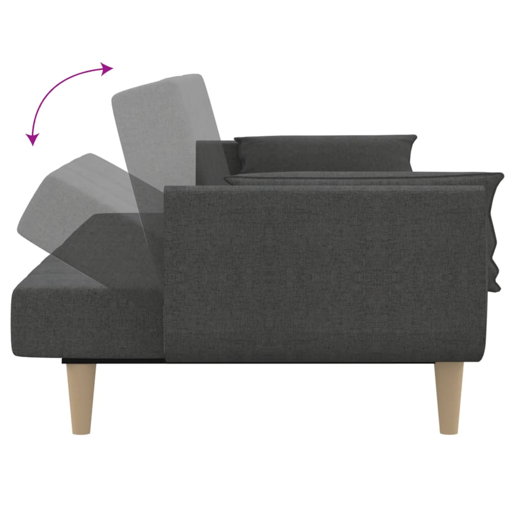 Schlafsofa 2-Sitzer mit Hocker & Zwei Kissen Dunkelgrau Stoff