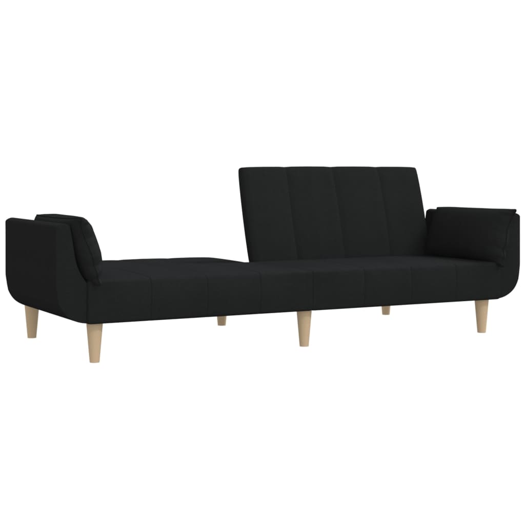 Schlafsofa 2-Sitzer mit Hocker & Zwei Kissen Schwarz Stoff