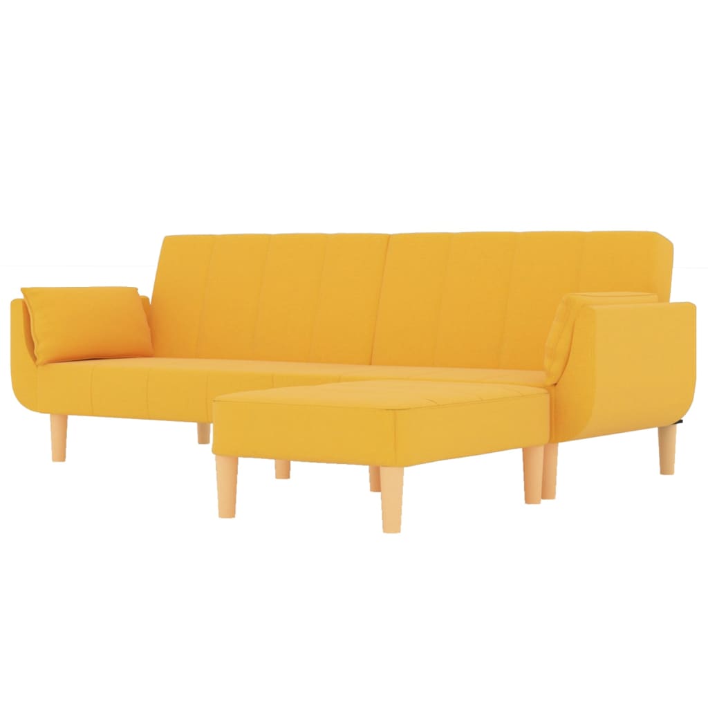 Schlafsofa 2-Sitzer mit Hocker & Zwei Kissen Gelb Stoff