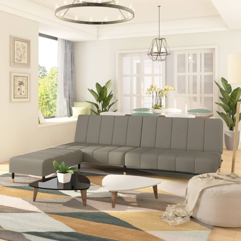 Schlafsofa 2-Sitzer mit Hocker Hellgrau Samt