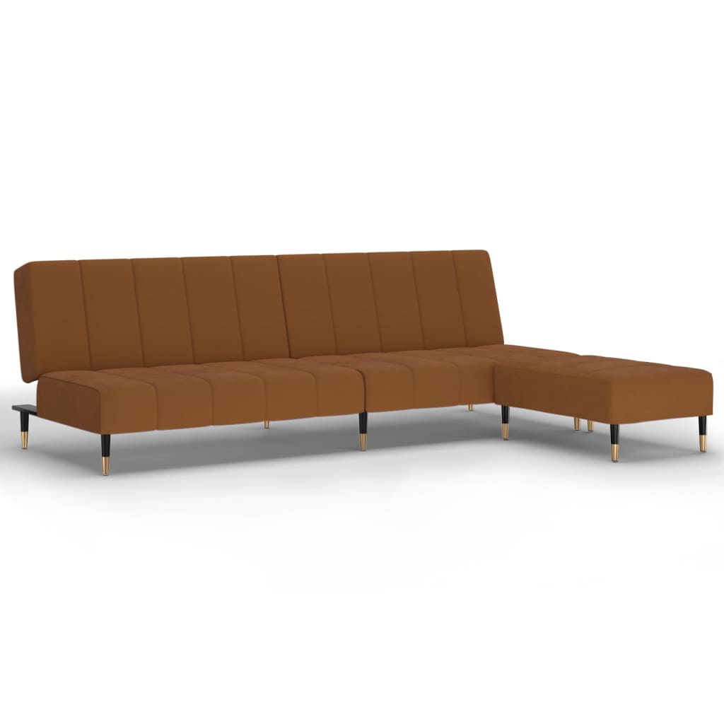 Schlafsofa 2-Sitzer mit Hocker Braun Samt