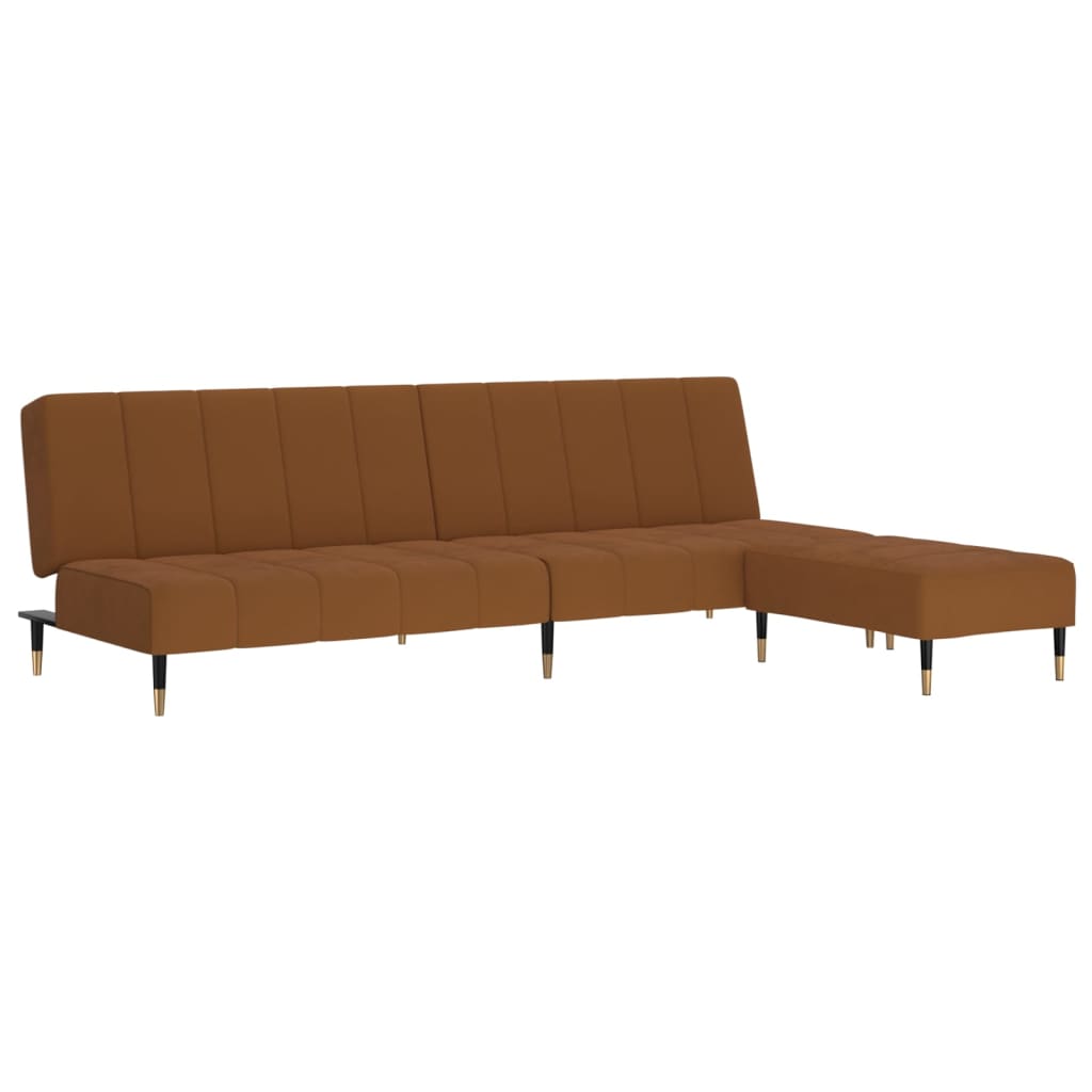 Schlafsofa 2-Sitzer mit Hocker Braun Samt