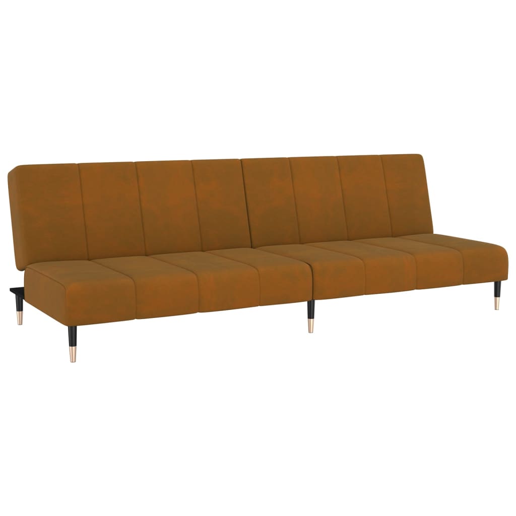 Schlafsofa 2-Sitzer mit Hocker Braun Samt
