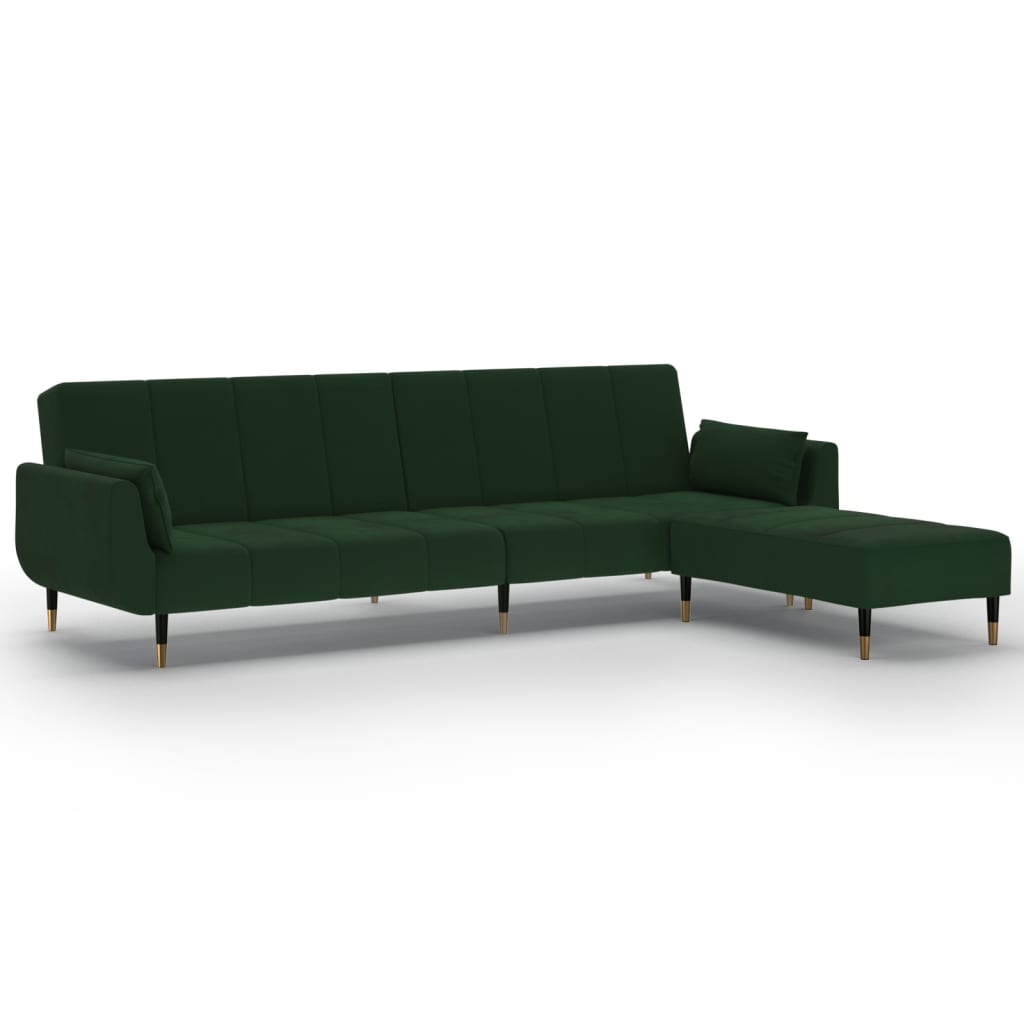 Schlafsofa 2-Sitzer mit Hocker & Zwei Kissen Dunkelgrün Samt