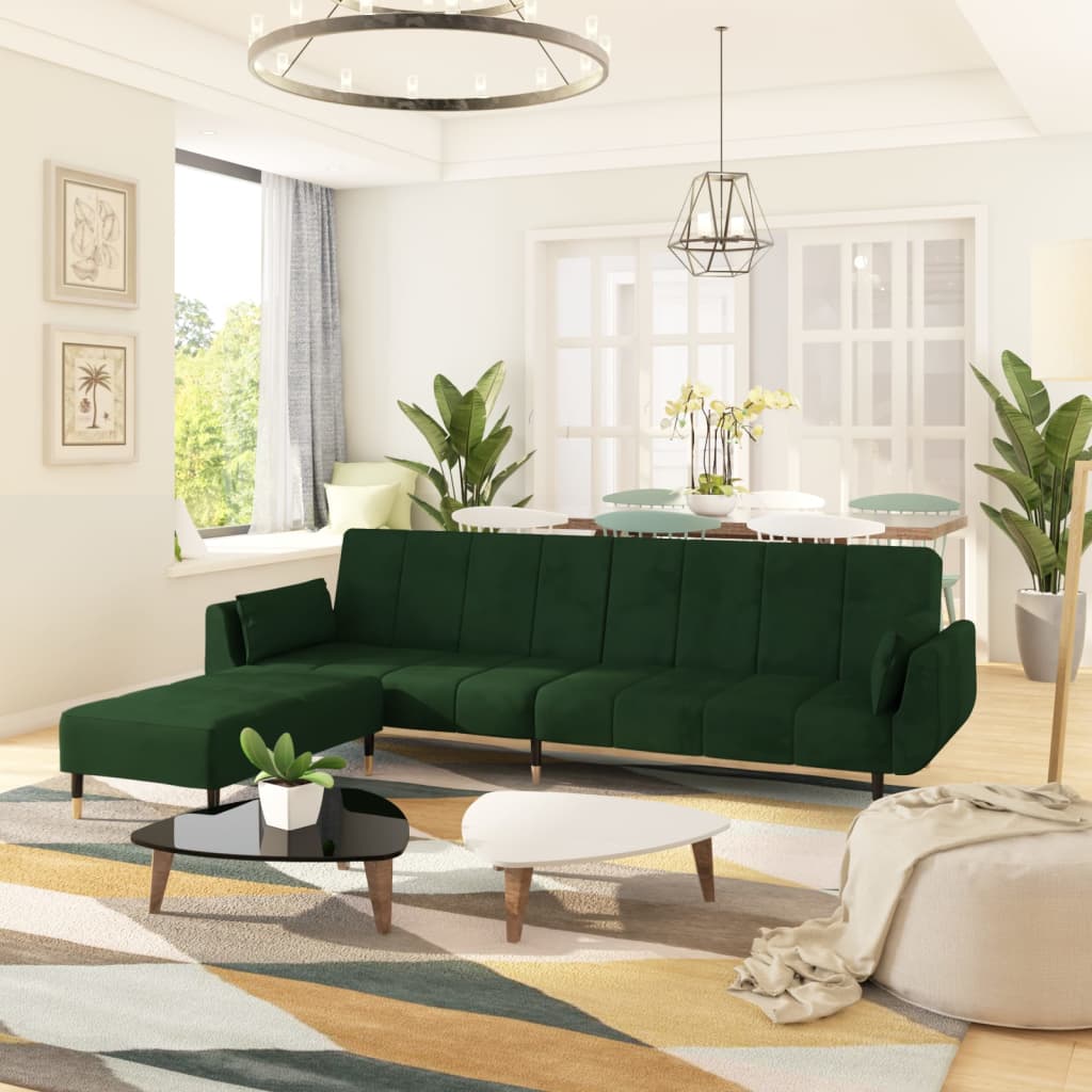 Schlafsofa 2-Sitzer mit Hocker & Zwei Kissen Dunkelgrün Samt