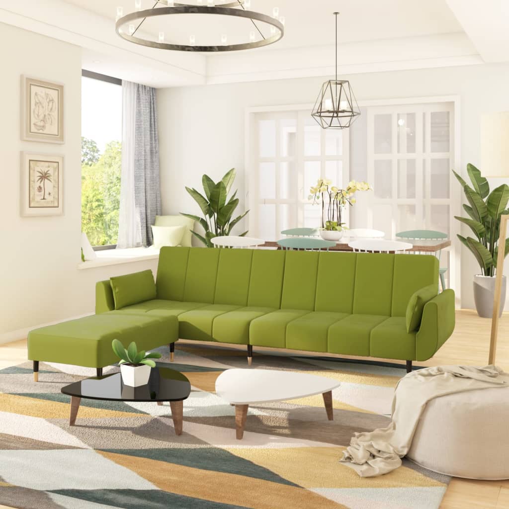 Schlafsofa 2-Sitzer mit Hocker & Zwei Kissen Hellgrün Samt
