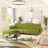 Thumbnail for Schlafsofa 2-Sitzer mit Hocker & Zwei Kissen Hellgrün Samt