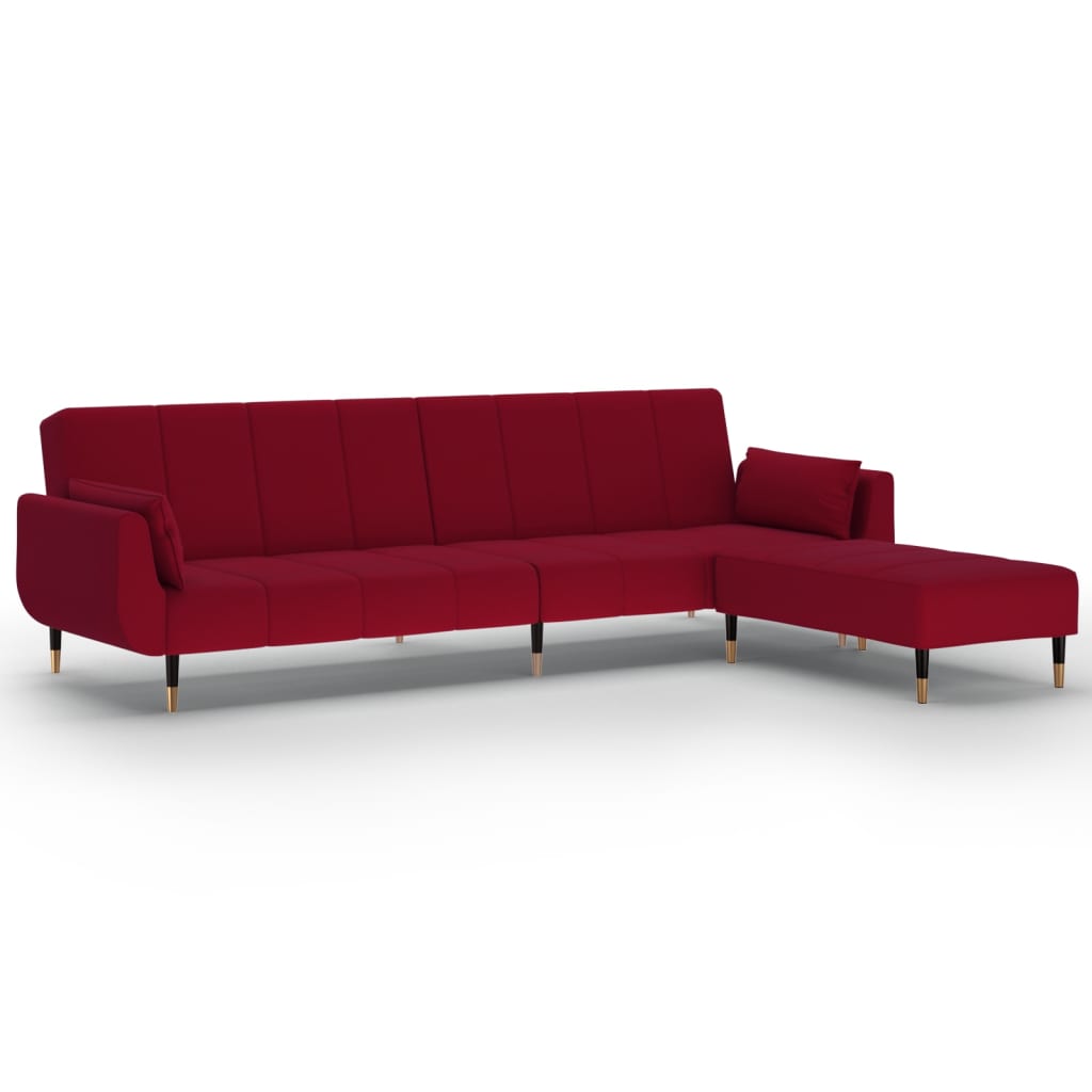 Schlafsofa 2-Sitzer mit Hocker & 2 Kissen Weinrot Samt