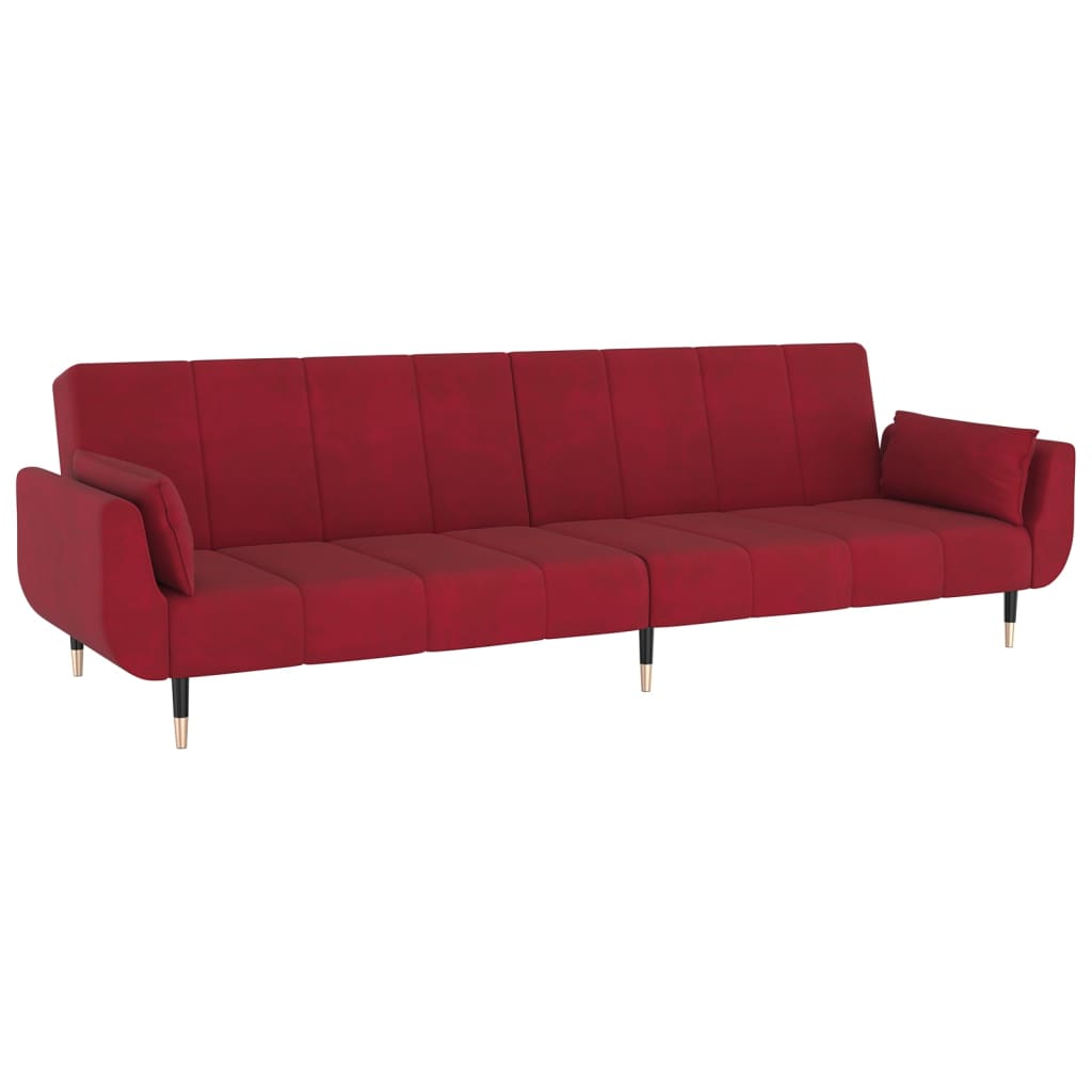 Schlafsofa 2-Sitzer mit Hocker & 2 Kissen Weinrot Samt
