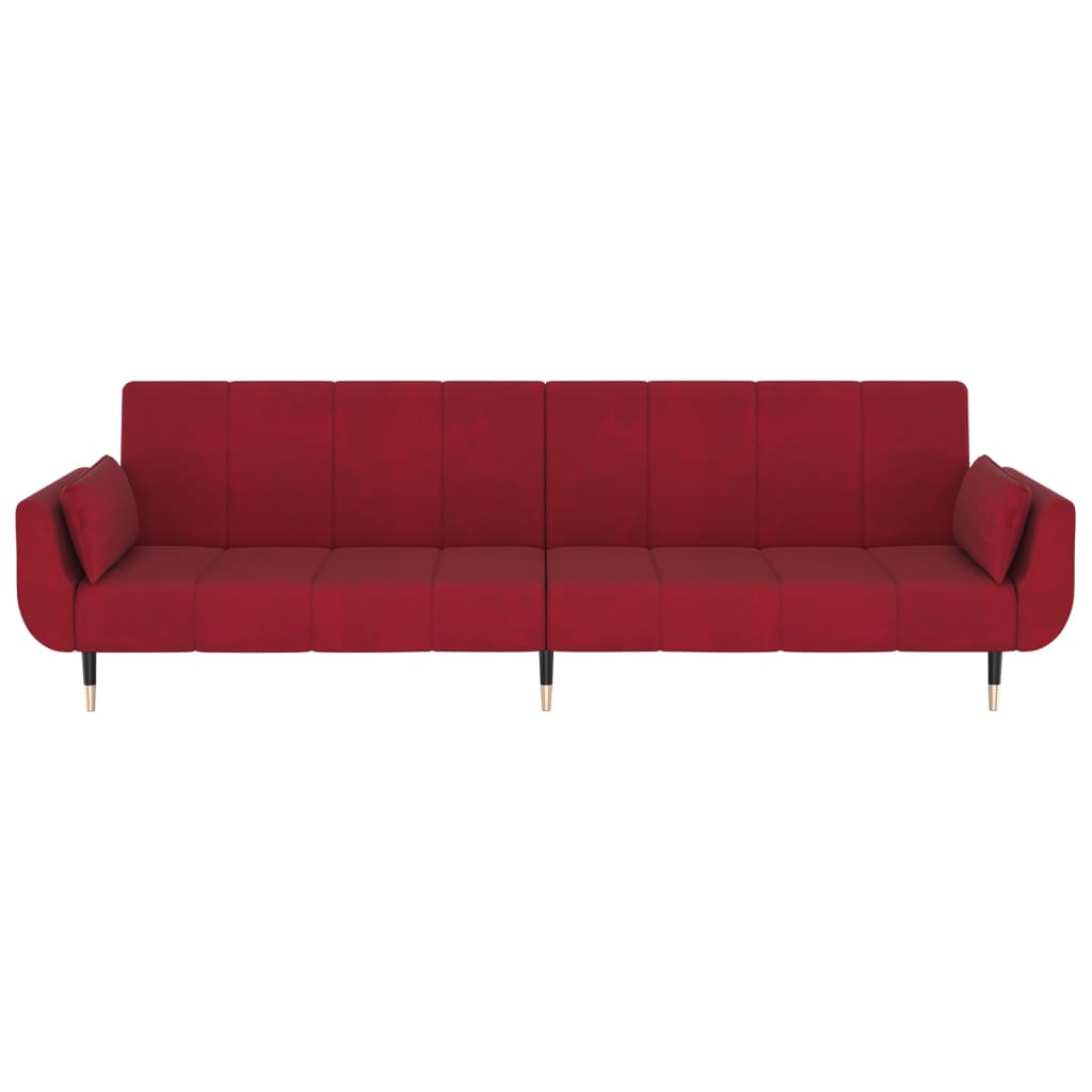 Schlafsofa 2-Sitzer mit Hocker & 2 Kissen Weinrot Samt
