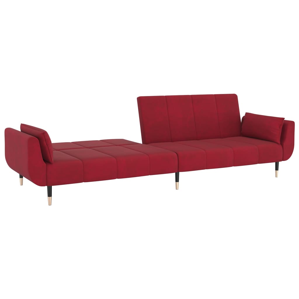 Schlafsofa 2-Sitzer mit Hocker & 2 Kissen Weinrot Samt