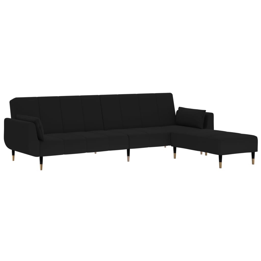 Schlafsofa 2-Sitzer mit Hocker & Zwei Kissen Schwarz Samt