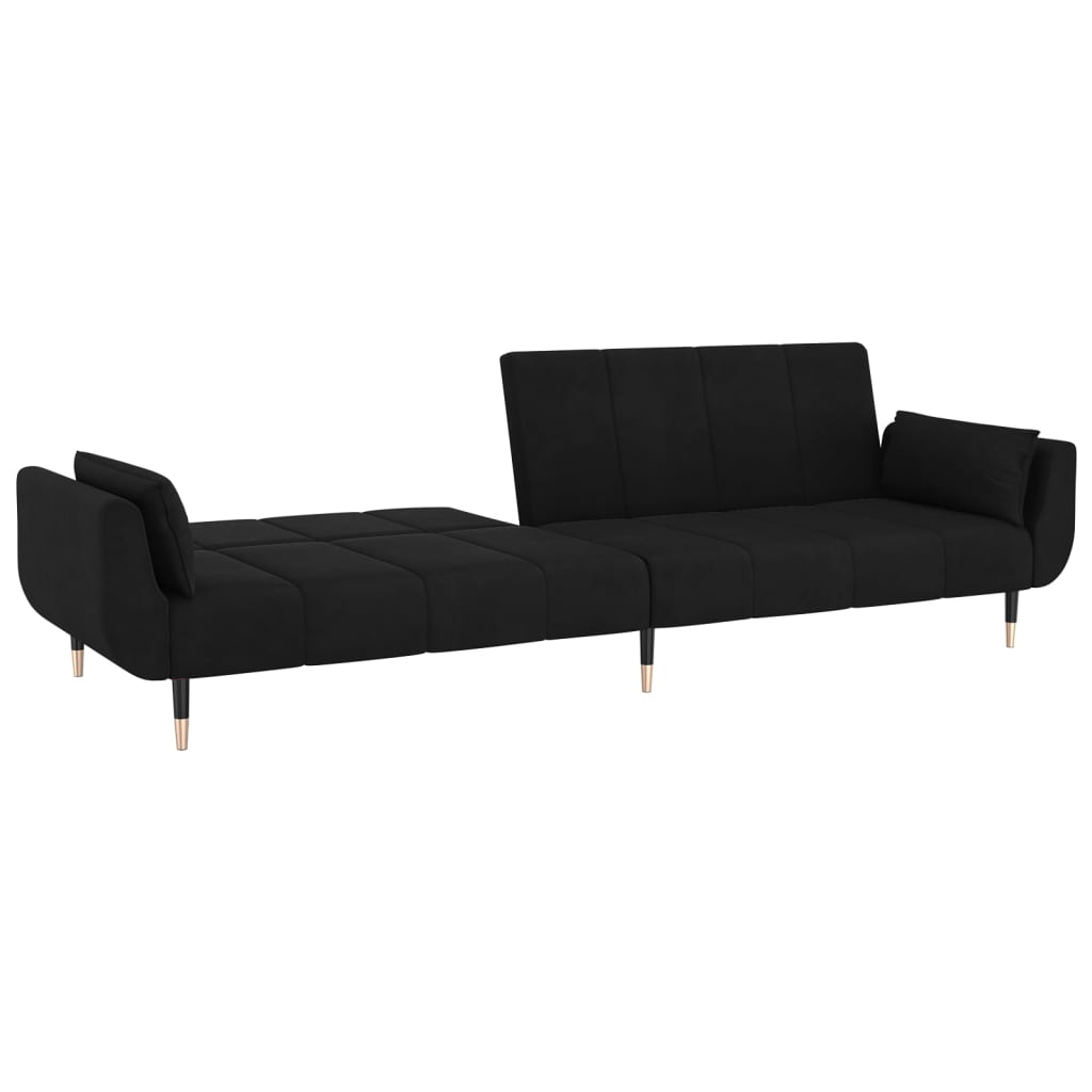 Schlafsofa 2-Sitzer mit Hocker & Zwei Kissen Schwarz Samt