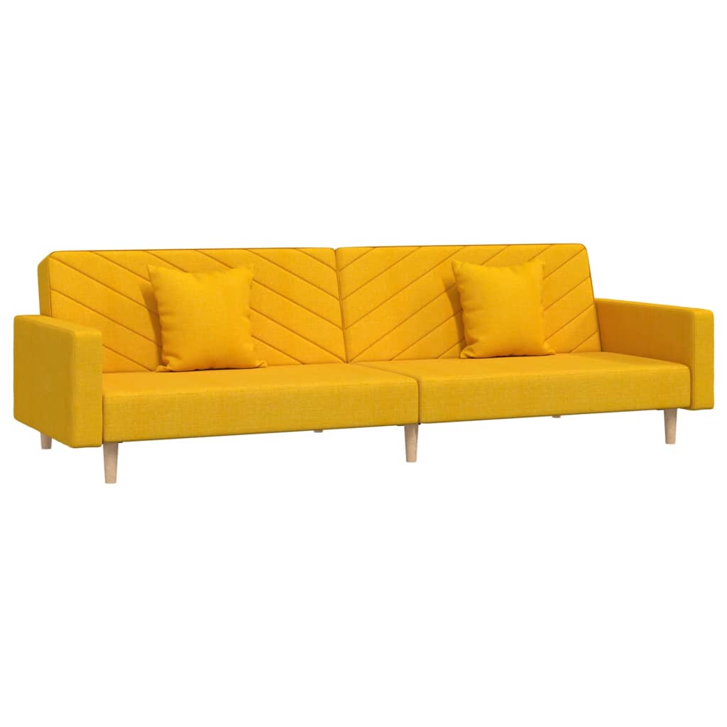 Schlafsofa 2-Sitzer mit 2 Kissen und Fußhocker Gelb Stoff