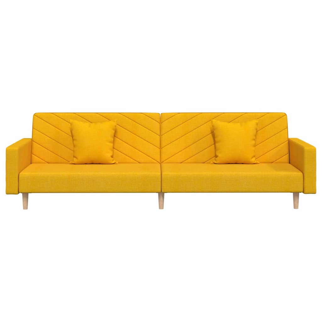 Schlafsofa 2-Sitzer mit 2 Kissen und Fußhocker Gelb Stoff