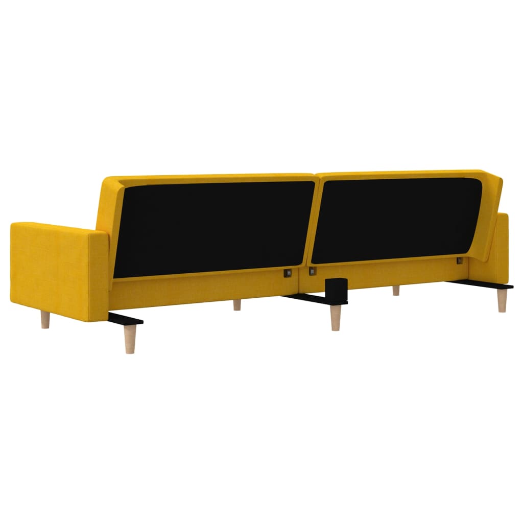 Schlafsofa 2-Sitzer mit 2 Kissen und Fußhocker Gelb Stoff