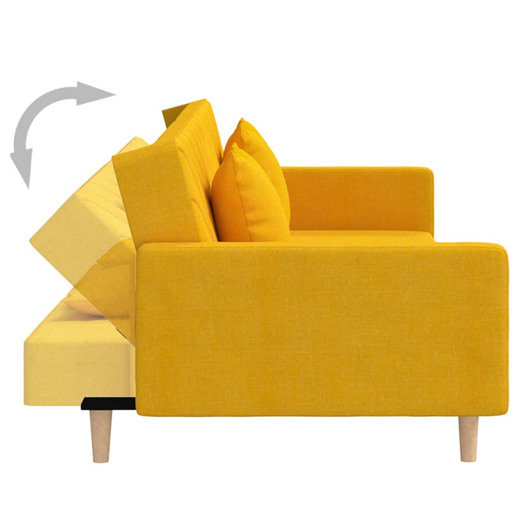 Schlafsofa 2-Sitzer mit 2 Kissen und Fußhocker Gelb Stoff
