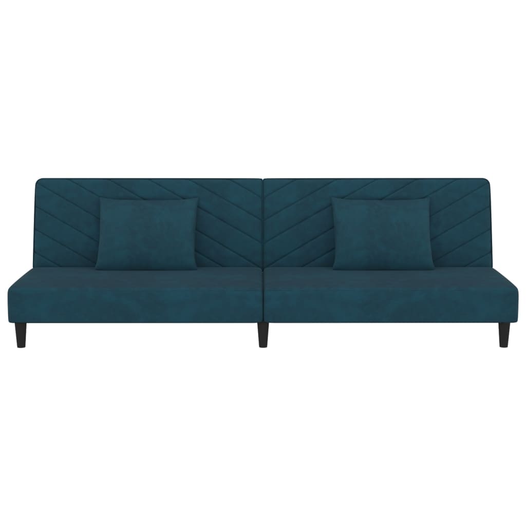Schlafsofa 2-Sitzer mit 2 Kissen und Fußhocker Blau Samt