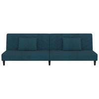 Thumbnail for Schlafsofa 2-Sitzer mit 2 Kissen und Fußhocker Blau Samt