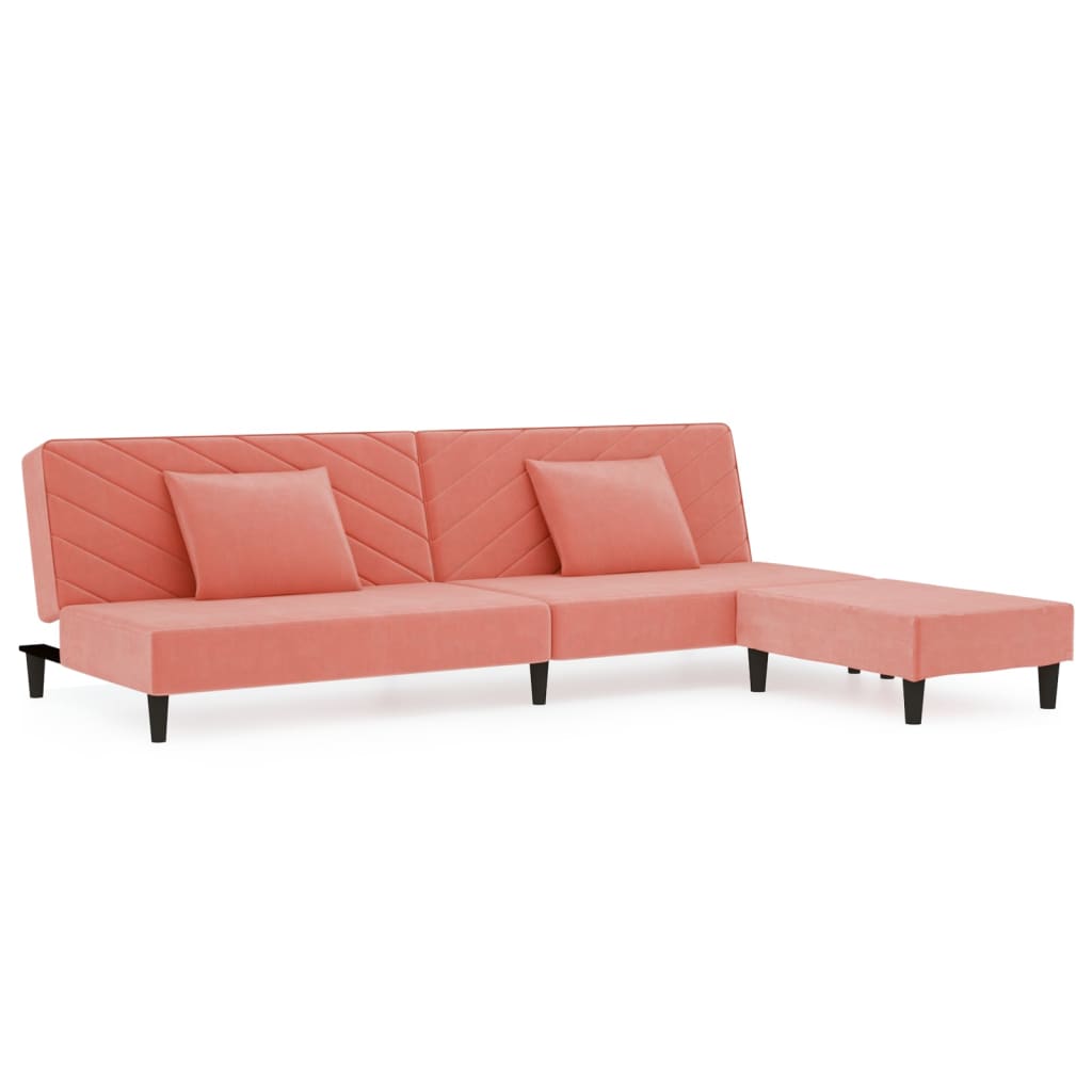 Schlafsofa 2-Sitzer mit 2 Kissen und Fußhocker Rosa Samt