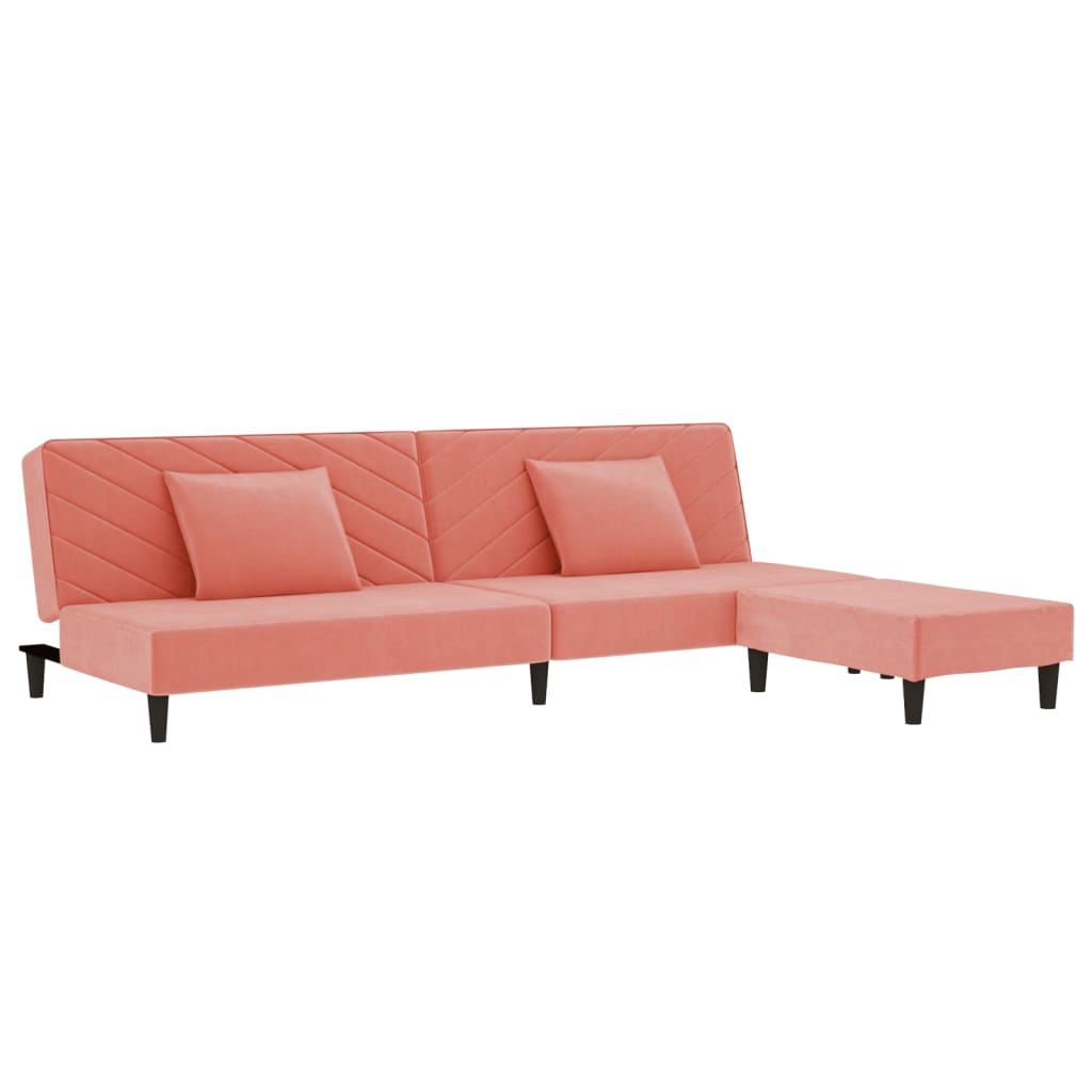 Schlafsofa 2-Sitzer mit 2 Kissen und Fußhocker Rosa Samt