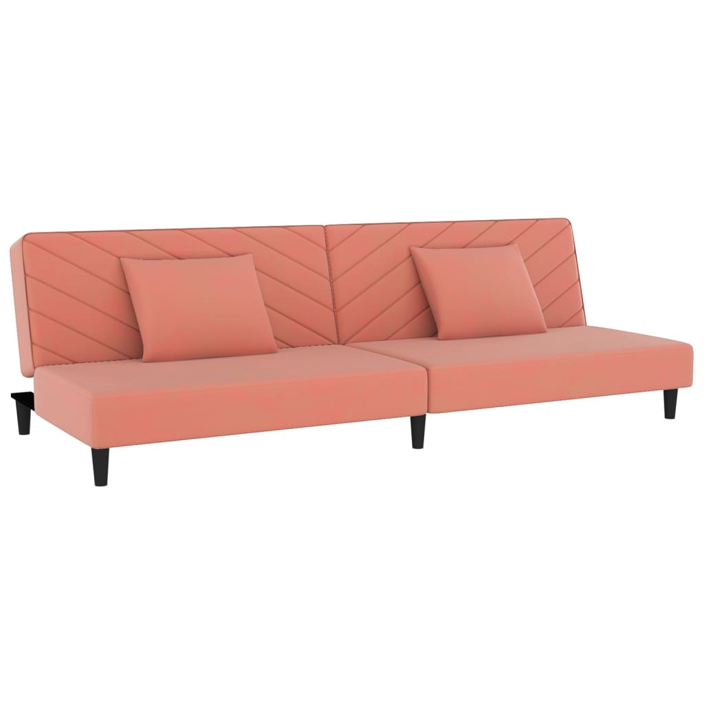 Schlafsofa 2-Sitzer mit 2 Kissen und Fußhocker Rosa Samt