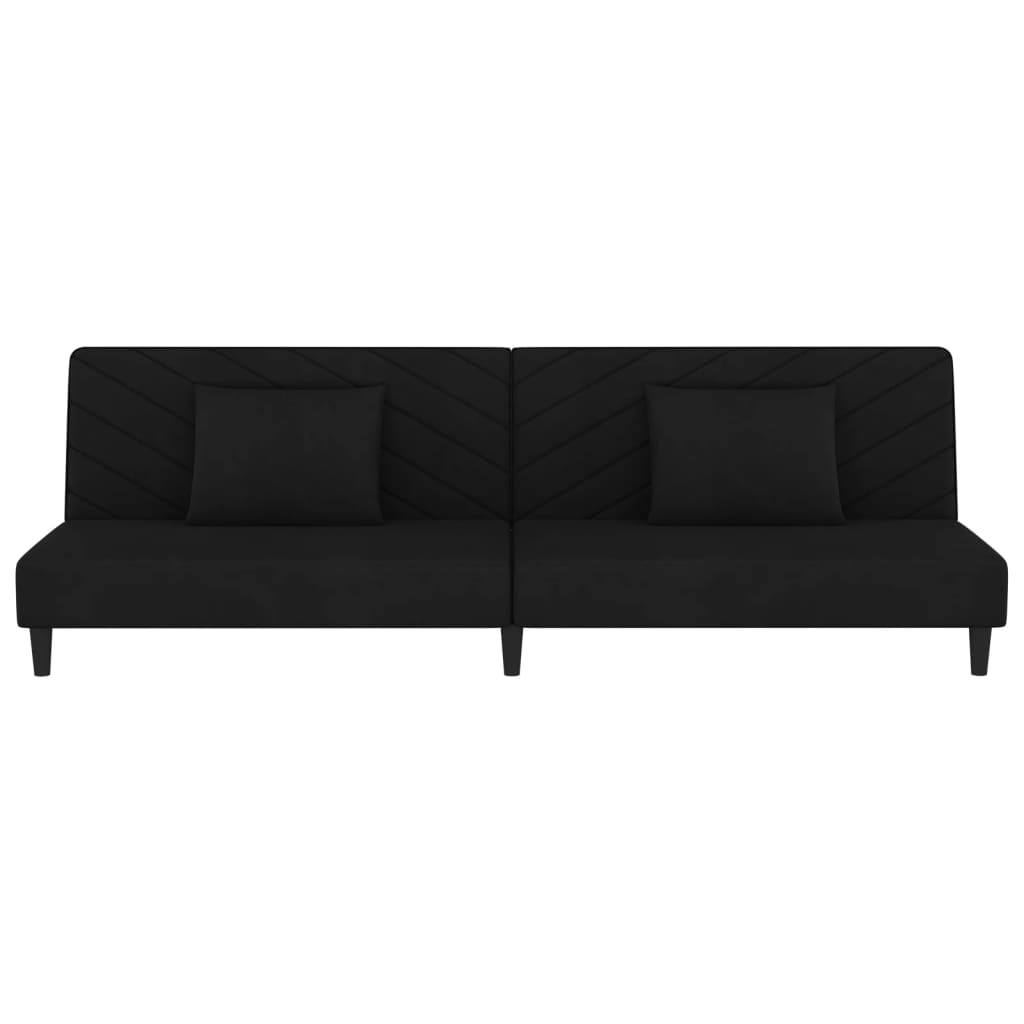 Schlafsofa 2-Sitzer mit 2 Kissen und Fußhocker Schwarz Samt
