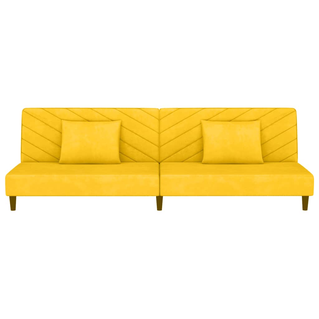 Schlafsofa 2-Sitzer mit 2 Kissen und Fußhocker Gelb Samt
