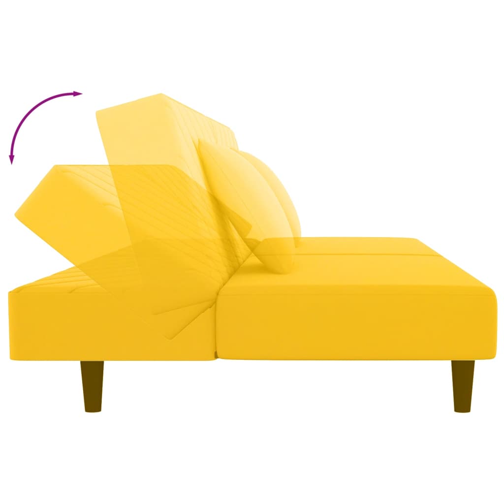 Schlafsofa 2-Sitzer mit 2 Kissen und Fußhocker Gelb Samt