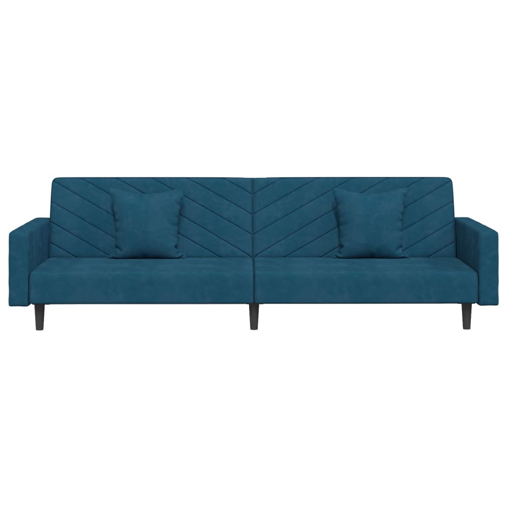 Schlafsofa 2-Sitzer mit 2 Kissen und Fußhocker Blau Samt