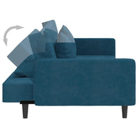 Thumbnail for Schlafsofa 2-Sitzer mit 2 Kissen und Fußhocker Blau Samt