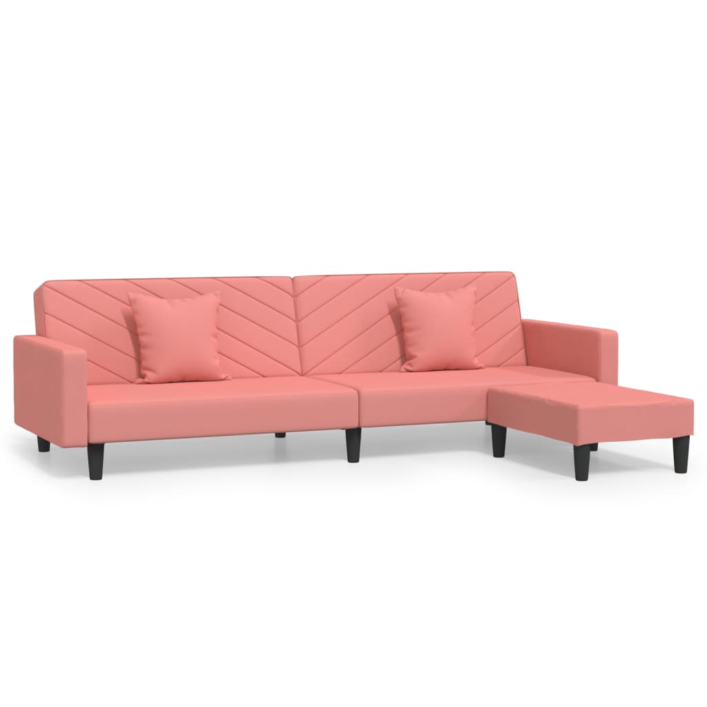 Schlafsofa 2-Sitzer mit 2 Kissen und Fußhocker Rosa Samt