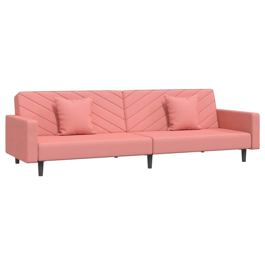 Schlafsofa 2-Sitzer mit 2 Kissen und Fußhocker Rosa Samt