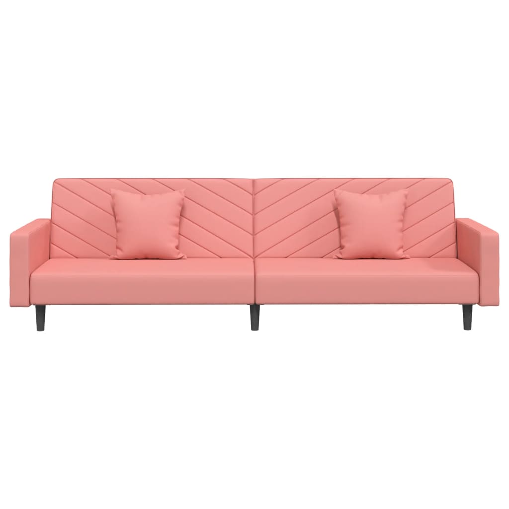 Schlafsofa 2-Sitzer mit 2 Kissen und Fußhocker Rosa Samt