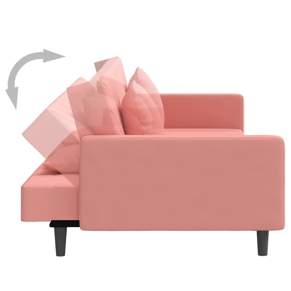 Schlafsofa 2-Sitzer mit 2 Kissen und Fußhocker Rosa Samt