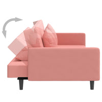 Thumbnail for Schlafsofa 2-Sitzer mit 2 Kissen und Fußhocker Rosa Samt