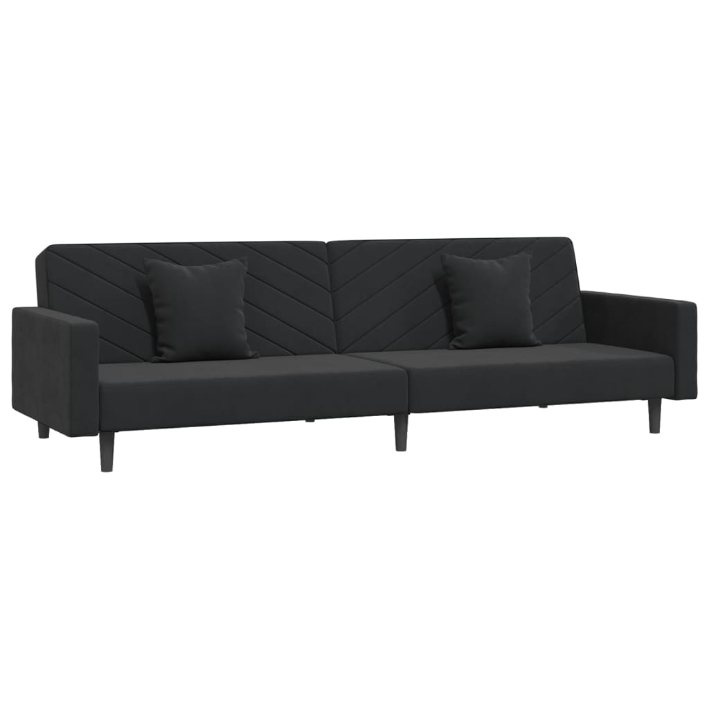 Schlafsofa 2-Sitzer mit 2 Kissen und Fußhocker Schwarz Samt